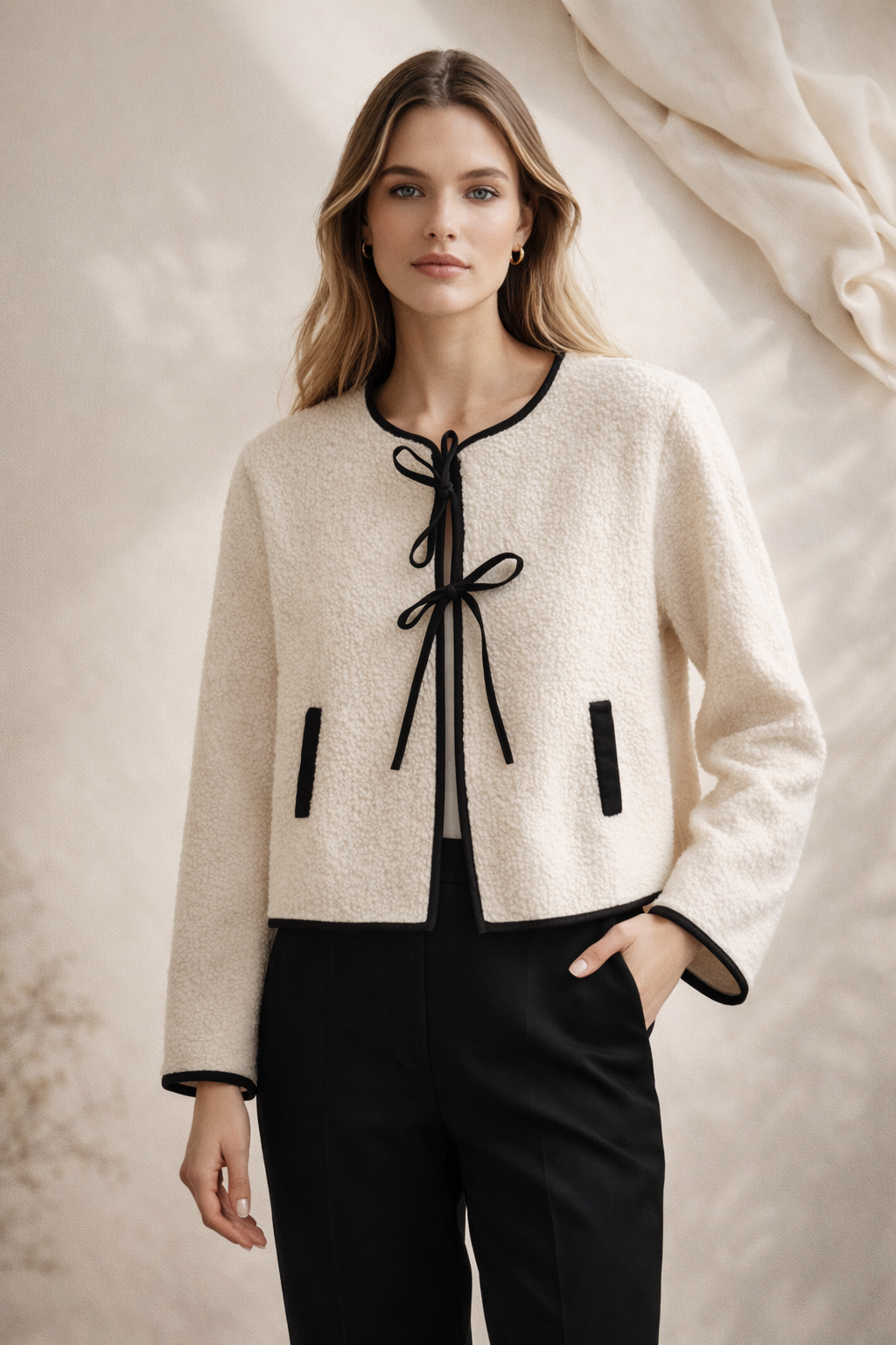 Elegantti Teddy-takki - Kermavalkoinen M