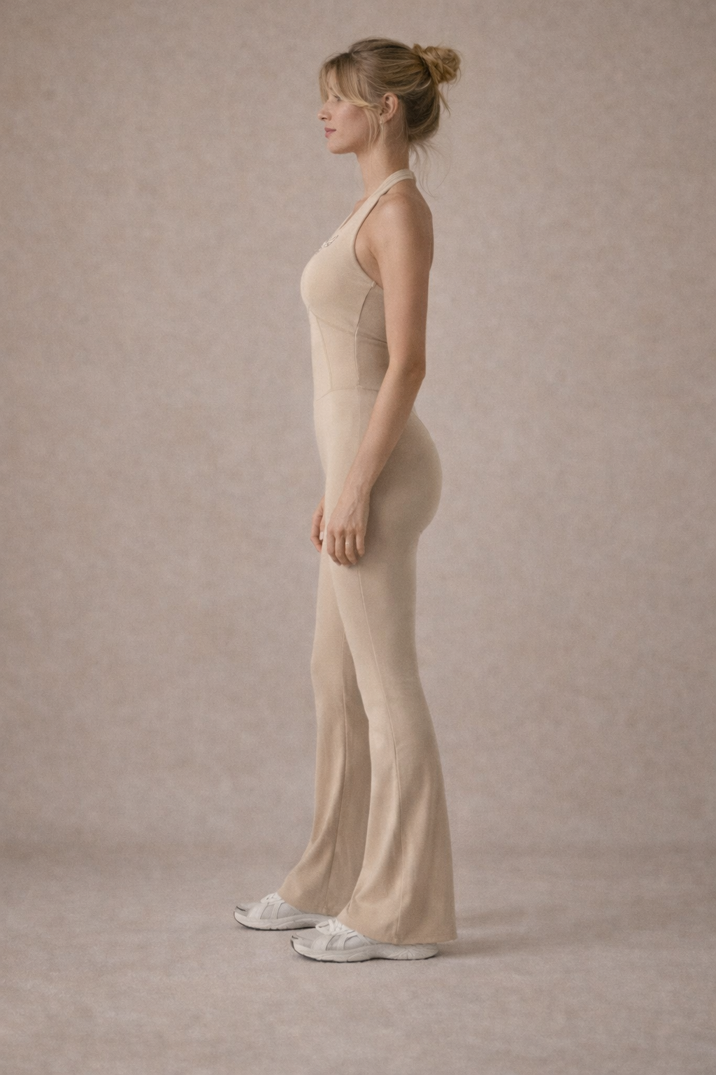 Sculpted Halter Flare Jumpsuit - Soft Ivory