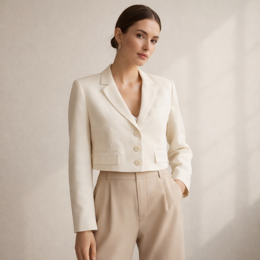 Cream Tailored Cropped Blazer S