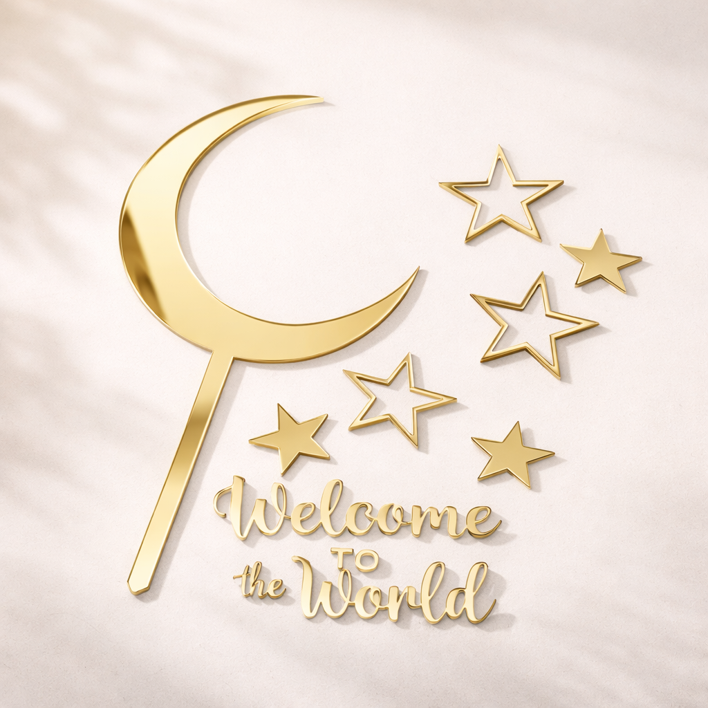 Golden Moon Baby Cake Topper Set – Welcome to the World