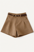 Elegant High Waist Shorts with Belt khaki