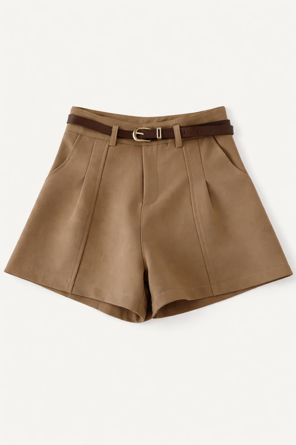Elegant High Waist Shorts with Belt khaki