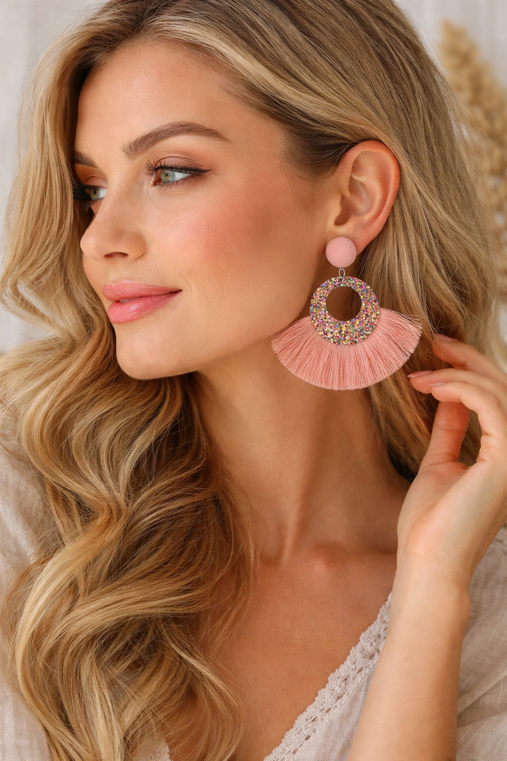 🎀 Tupsukorvakorut – roosa glitter