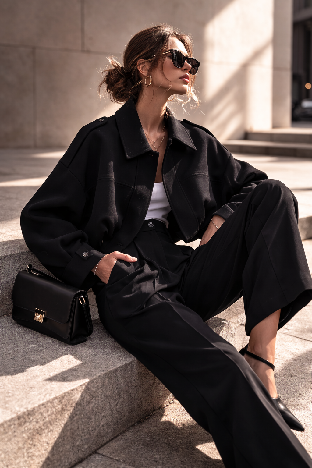 Cropped Statement Jacket – Black