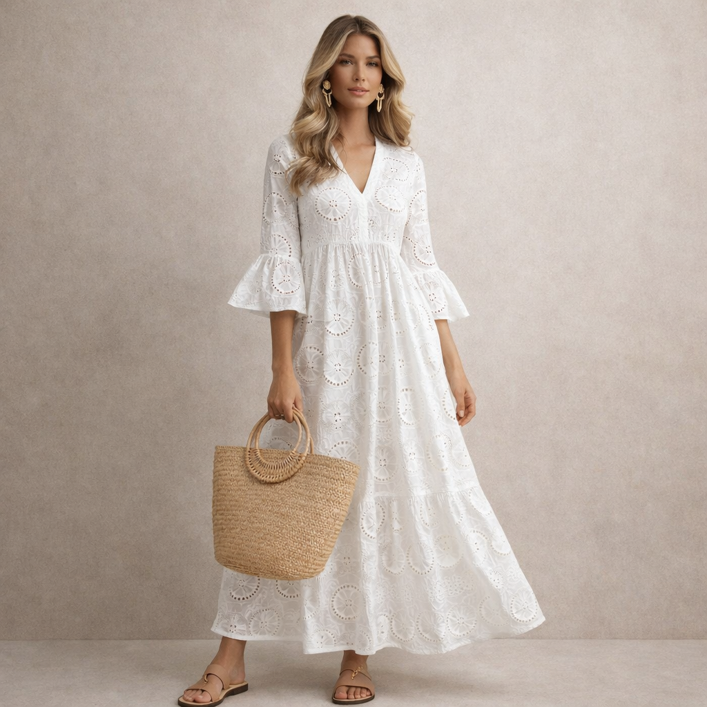 Boho Lace Maxi Dress – valkoinen