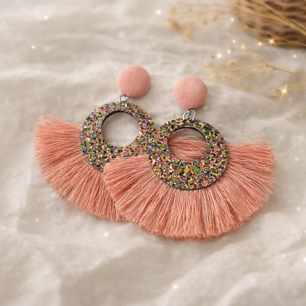 🎀 Tupsukorvakorut – roosa glitter