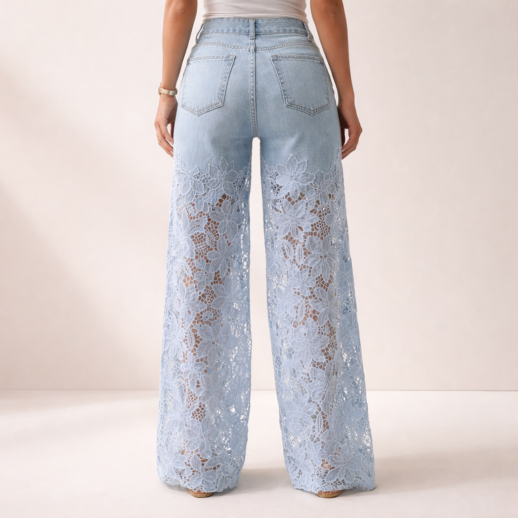 Sky Blue Lace Denim Pants
