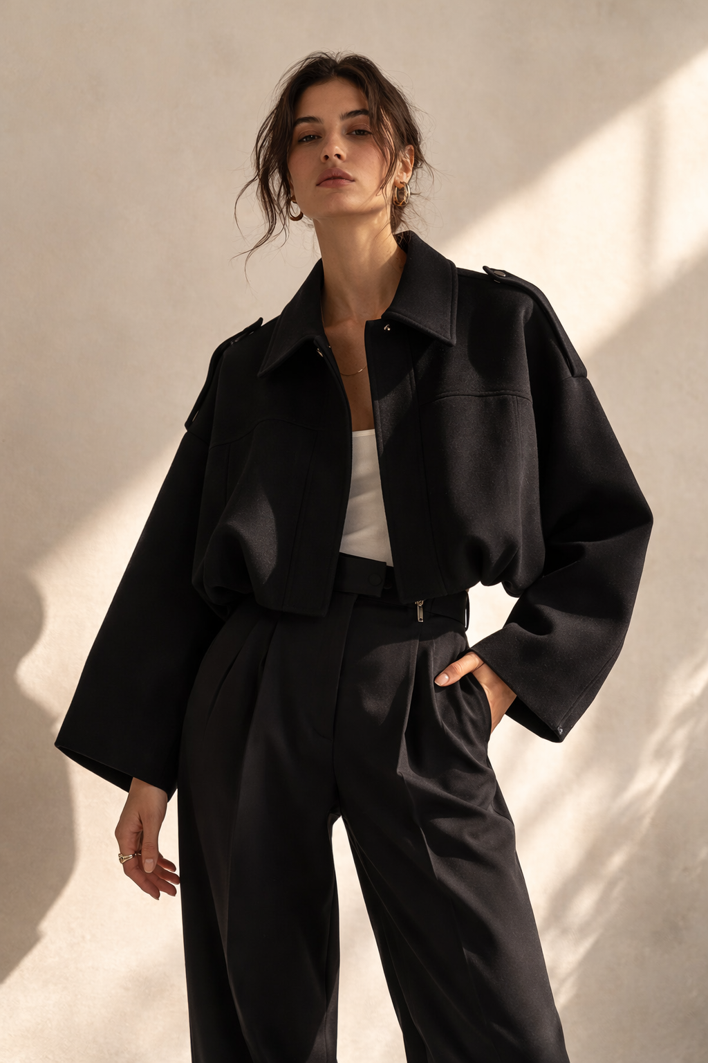 Cropped Statement Jacket – Black