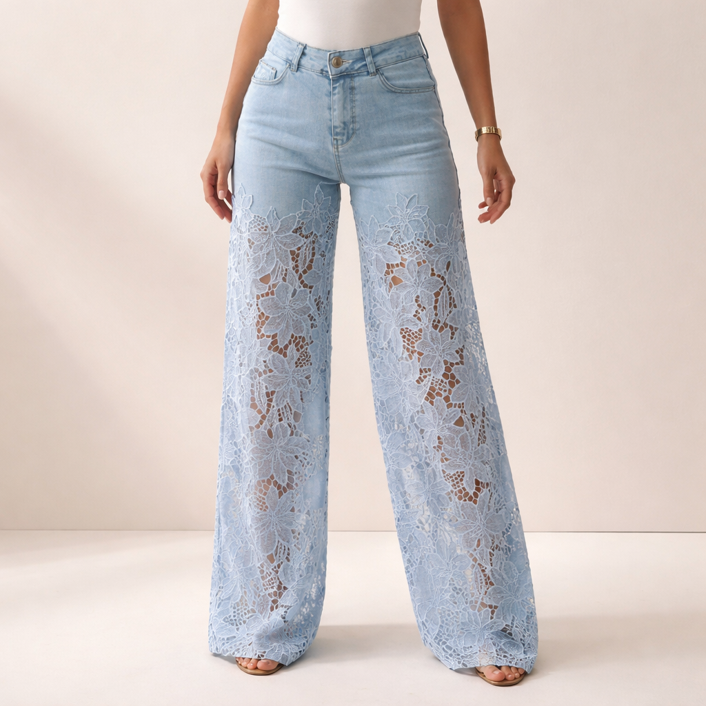 Sky Blue Lace Denim Pants