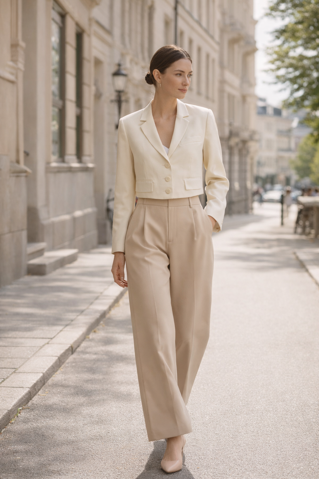 Cream Tailored Cropped Blazer S