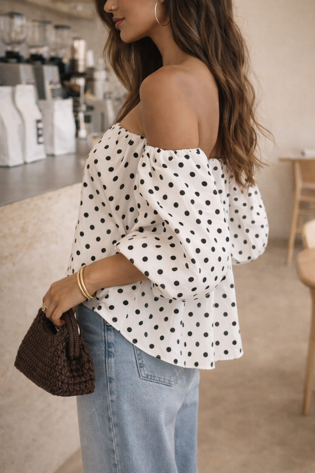 Luna Polka Off-Shoulder -puserow