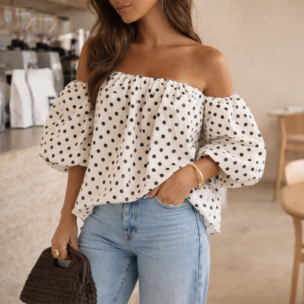 Luna Polka Off-Shoulder -puserow